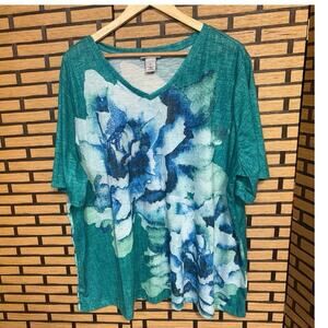 Catherines‎ Teal Floral Top Size 2X